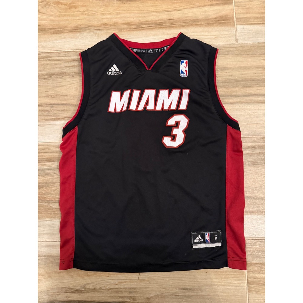 Adidas Miami Heat Dwyane Wade 3 Youth Jersey Medium Black NBA Basketball 052564